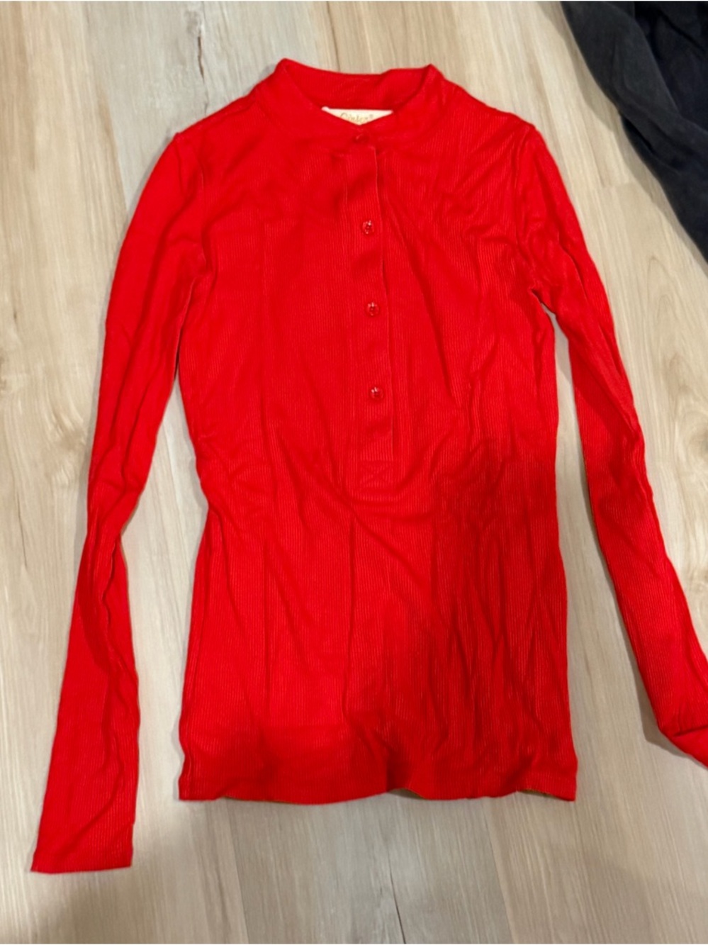 Red Long-Sleeve Henley Top - Women